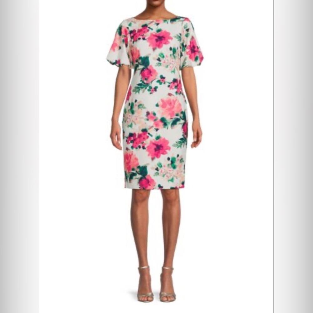 Eliza J Floral Flutter Sleeve Sheath Dress Size 6 wedding guest / garden party
